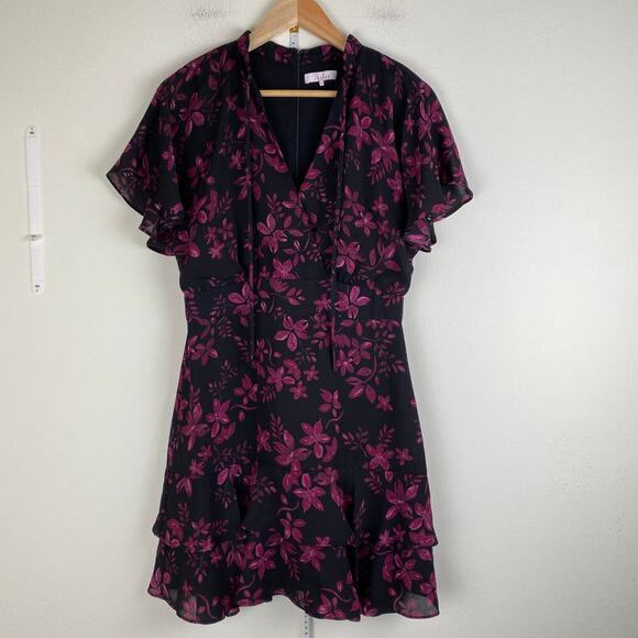 Parker Floral Mini Dress Size Medium Midnight Fleur Black Purple *flaw - Picture 7 of 15